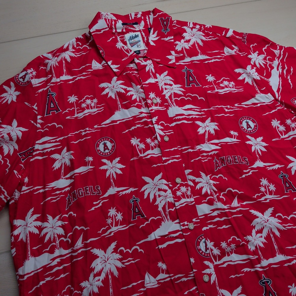 Reyn Spooner MLB Los Angeles Angels Hawaiian Shirt Mens XL Palm Rayon Button Up